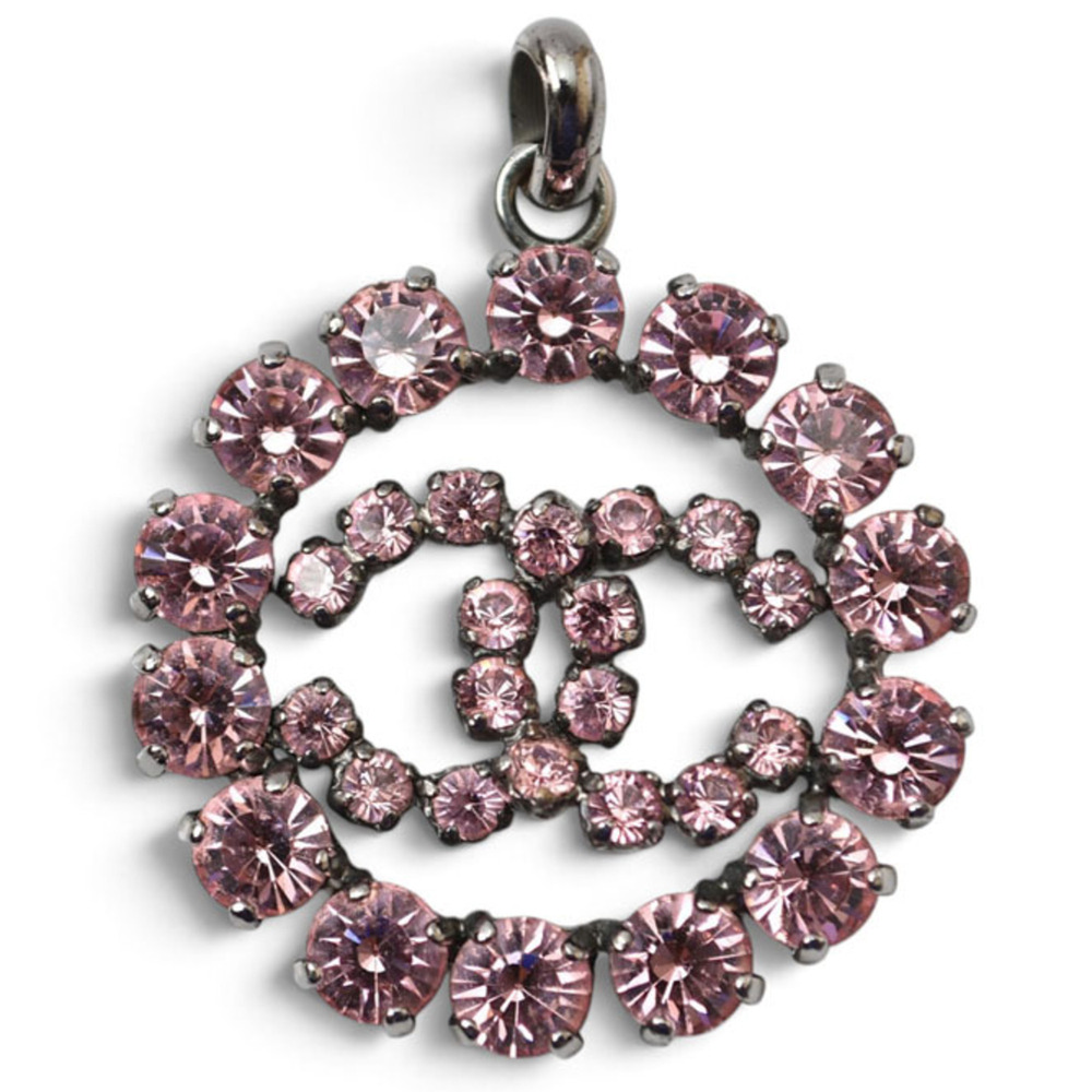 Chanel pendant charm, CHANEL Coco Mark CC, rhinestone, pink and silver.